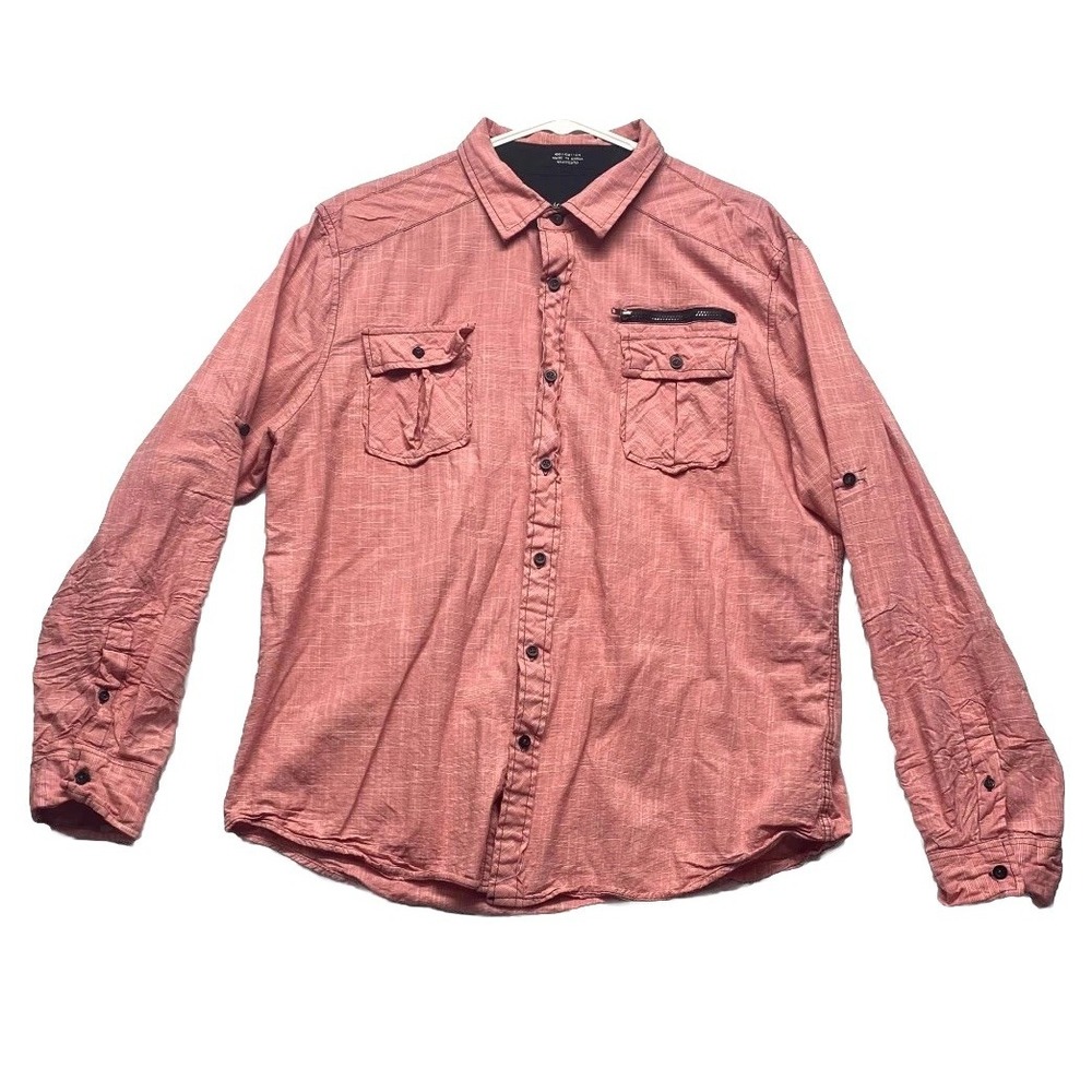 Eighty Eight Platinum Shirt Men XL Pink Zip Pockets Casual Long Sleeve Button-Up